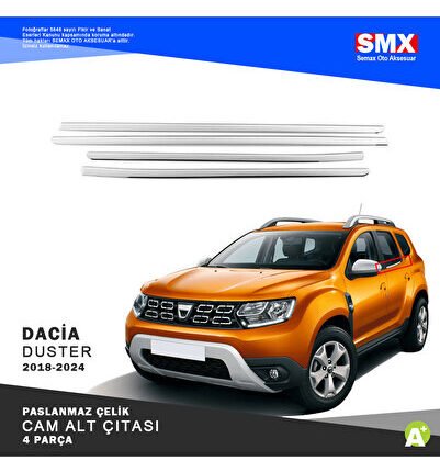 Dacia Duster Krom Cam Alt Çıtası 4 Parça 2018-2024 Arası Uyumlu