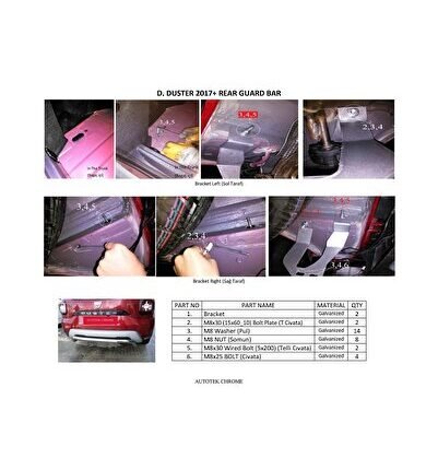 DACIA DUSTER (2017-2023) ARKA KORUMA - U MODEL 1 - 60Ø - GUARD INCAMBERED B