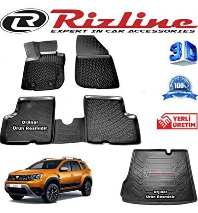 Dacia Duster 4x2 3d Paspas + 3d Bagaj Havuzu 2018 Sonrası Siyah Set