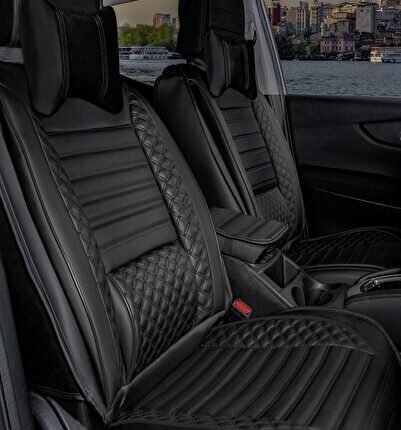 Fiat Fiorino Binek Uyumlu Premium Serisi Deri Siyah Oto Koltuk Kılıfı 5li Takım Set