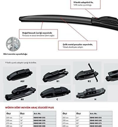 WÜRTH SİLECEK SÜPÜRGESİ PLUS 600MM 9 APARATLI