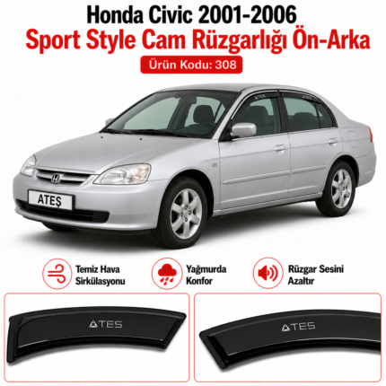 HONDA CİVİC 2001 - 2006. SPORT STYLE CAM RÜZGARLIĞI ON - ARKA