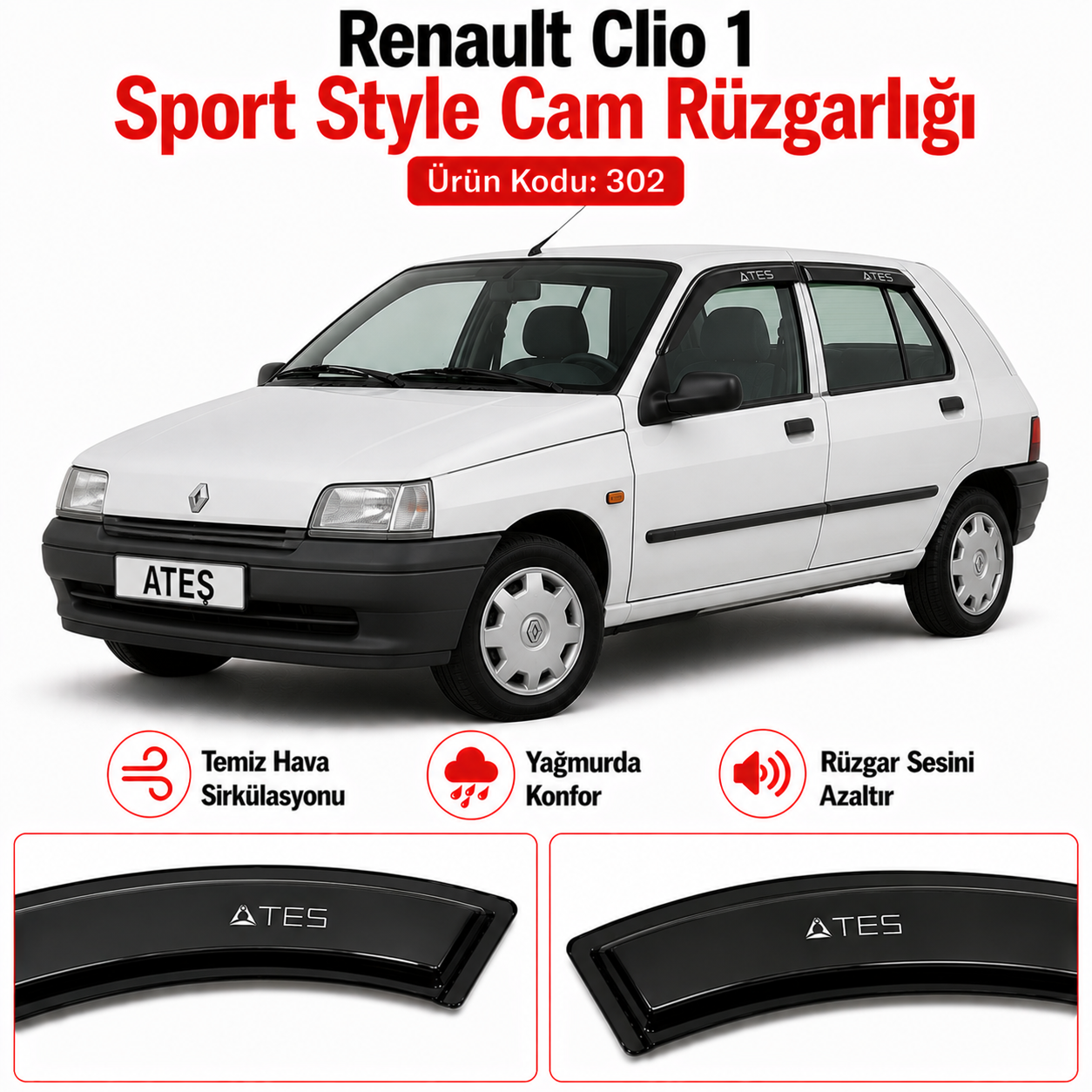 RENAULT CLİO 1 SPORT STYLE CAM RÜZGARLIĞI URUN KODU 302SL - Görsel 1