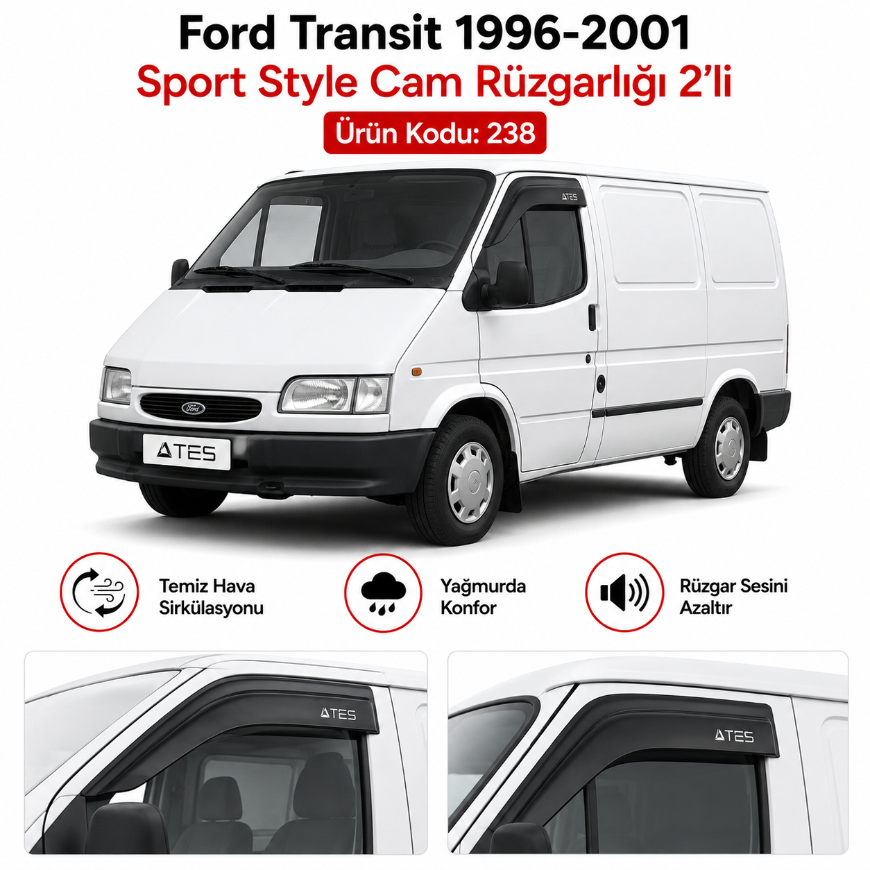 FORD TRANSİT 1996 - 2001 SPORT STYLE CAM RÜZGARLIĞI 2Lİ - Görsel 1