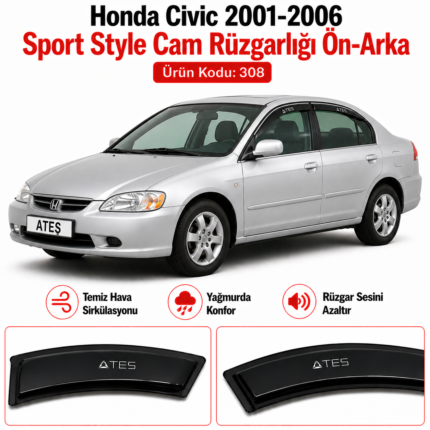 HONDA CİVİC 2001 - 2006 SPORT STYLE CAM RÜZGARLIĞI ON - ARKA